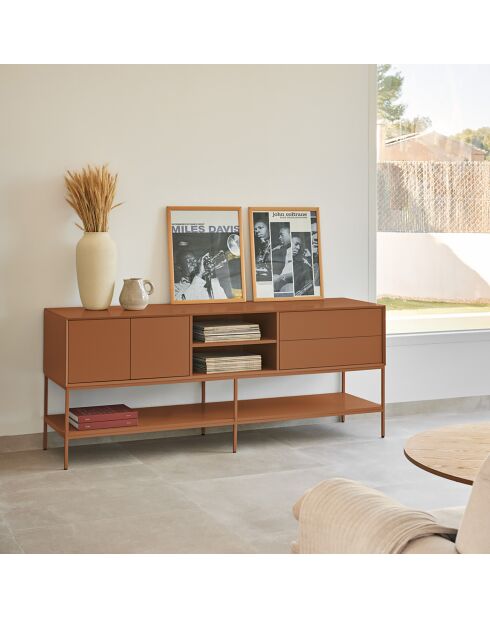 Platt TV-Ständer mit 2 Türen, 2 Schubladen und 2 Lehmnischen — 175 x 45 x 74 cm