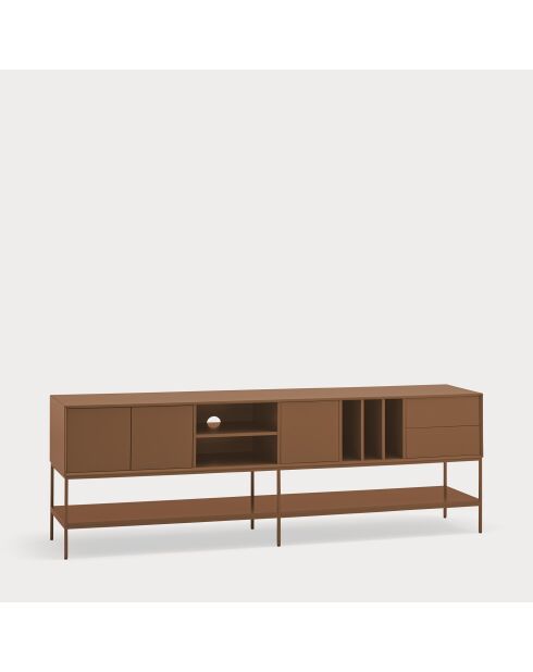 Platt TV-Ständer mit 3 Türen, 2 Schubladen und 5 Lehmnischen — 220x45x74cm