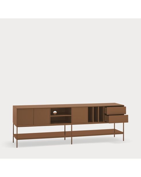 Platt TV-Ständer mit 3 Türen, 2 Schubladen und 5 Lehmnischen — 220x45x74cm