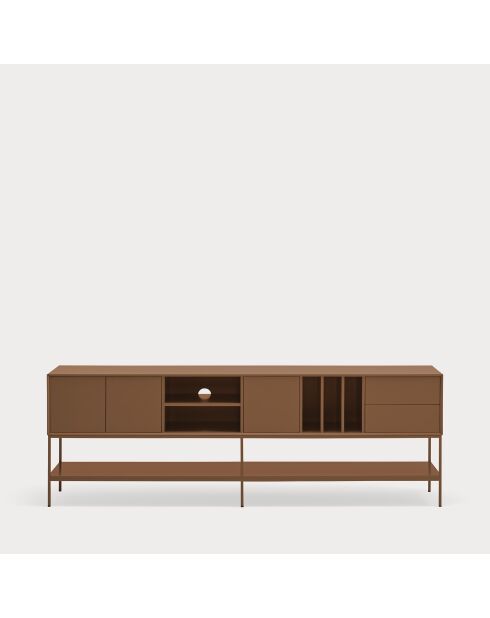 Platt TV-Ständer mit 3 Türen, 2 Schubladen und 5 Lehmnischen — 220x45x74cm