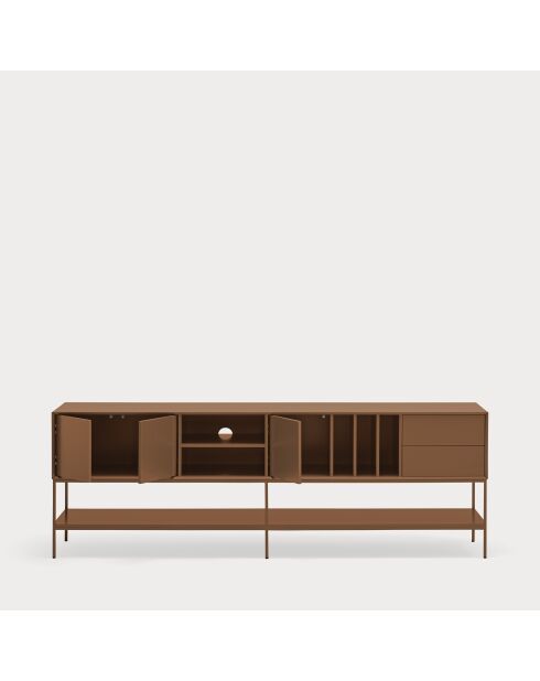 Platt TV-Ständer mit 3 Türen, 2 Schubladen und 5 Lehmnischen — 220x45x74cm