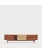 Meuble TV Otto 2 portes et 2 tiroirs rouge brique et chêne - 180x40x45cm