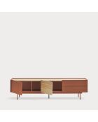 Meuble TV Otto 2 portes et 2 tiroirs rouge brique et chêne - 180x40x45cm