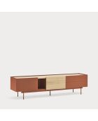 Meuble TV Otto 2 portes et 2 tiroirs rouge brique et chêne - 180x40x45cm