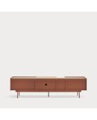 Meuble TV Otto 2 portes et 2 tiroirs rouge brique et chêne - 180x40x45cm