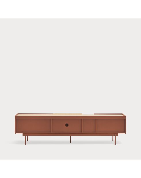 Otto TV-Ständer mit 2 Türen und 2 Schubladen aus rotem Backstein und Eiche, 180 x 40 x 45 cm