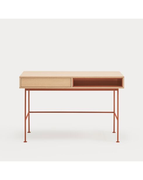 Yoko Schreibtisch 1 Schublade und 1 Nische Eiche und Ziegelrot - 120x60x78cm