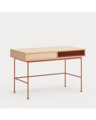 Yoko Schreibtisch 1 Schublade und 1 Nische Eiche und Ziegelrot - 120x60x78cm