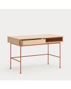 Yoko Schreibtisch 1 Schublade und 1 Nische Eiche und Ziegelrot - 120x60x78cm