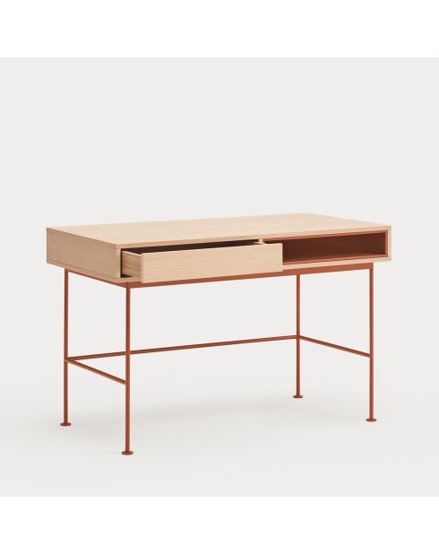 Yoko Schreibtisch 1 Schublade und 1 Nische Eiche und Ziegelrot - 120x60x78cm