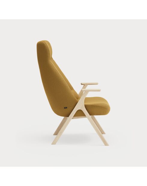 Fauteuil grand format 62108 Dins moutarde avec pieds en bois - 74x80x43/114cm