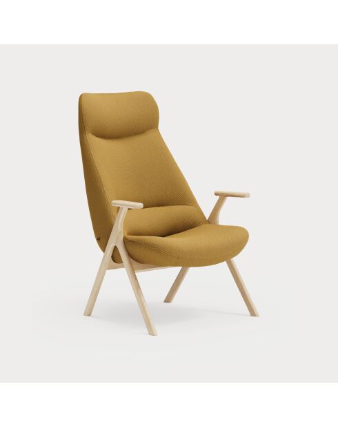 Fauteuil grand format 62108 Dins moutarde avec pieds en bois - 74x80x43/114cm