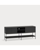 Meuble TV Platt 2 portes, 2 tiroirs et 2 niches noir - 175x45x74cm