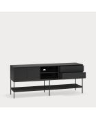 Meuble TV Platt 2 portes, 2 tiroirs et 2 niches noir - 175x45x74cm