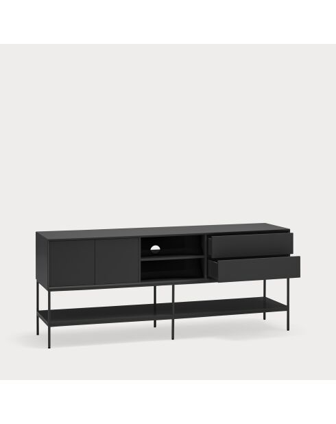 Platt TV-Ständer 2 Türen, 2 Schubladen und 2 Nischen schwarz - 175x45x74cm
