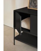 Meuble TV Platt 2 portes, 2 tiroirs et 2 niches noir - 175x45x74cm
