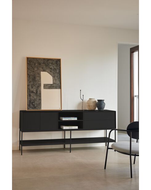 Platt TV-Ständer 2 Türen, 2 Schubladen und 2 Nischen schwarz - 175x45x74cm