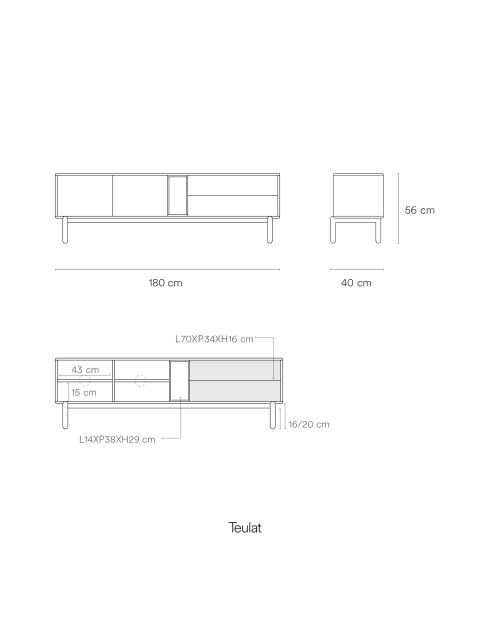 Corvo tv-meubel 2 deuren, 2 laden en 1 nis antracietgrijs - 180x40x56cm