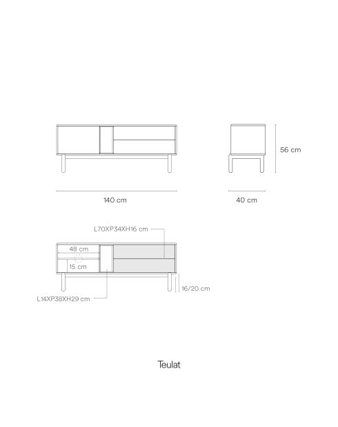 Corvo tv-meubel 1 deur, 2 laden en 1 parelgrijze nis - 140x40x56cm