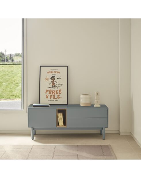 Corvo tv-meubel 1 deur, 2 laden en 1 parelgrijze nis - 140x40x56cm