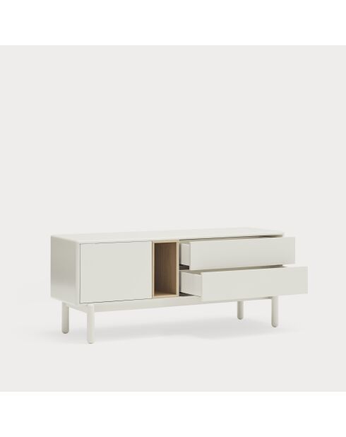 Corvo TV-Ständer, 1 Tür, 2 Schubladen und 1 cremefarbene Nische, 140 x 40 x 56 cm