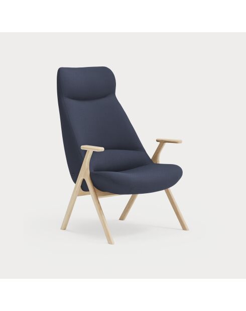 66201 Dins großer Sessel, dunkelblau mit Holzbeinen, 74 x 80 x 43/114 cm