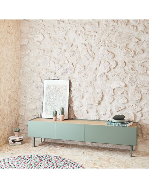 Porta TV Arista 2 ante e 1 cassetto verde chiaro - 180x40x45cm