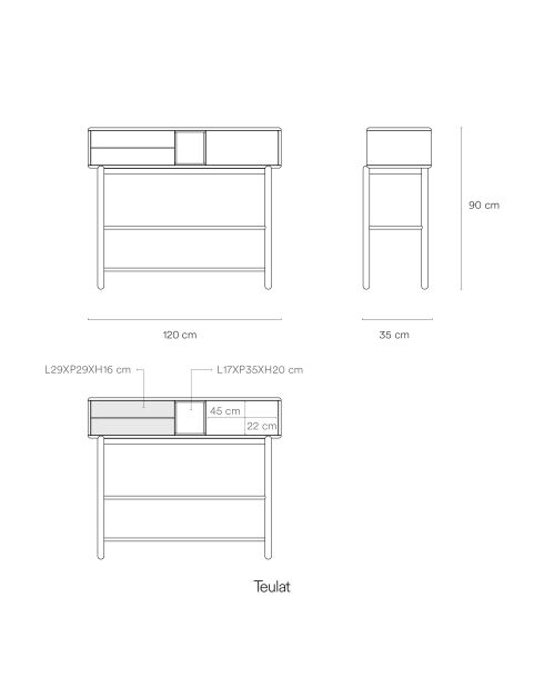 Consolle Corvo 1 anta e 2 cassetti crema - 120x35x90cm