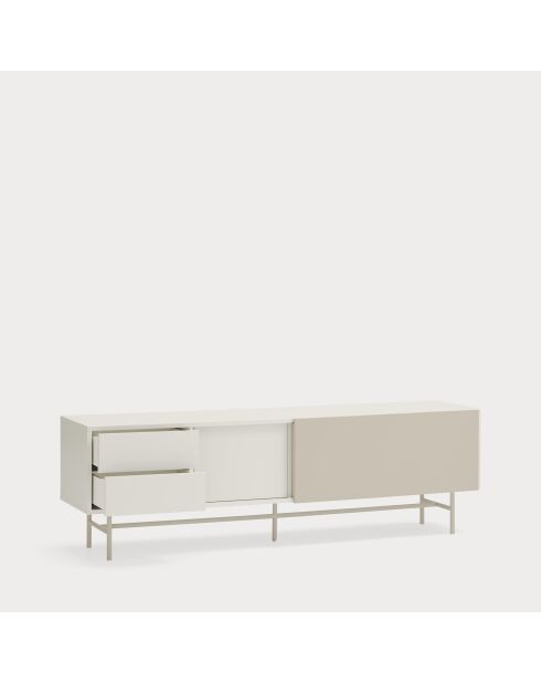 Meuble TV Nube avec 2 tiroirs, 1 porte et 1 porte coulissante crème et sable - 180x40x56cm