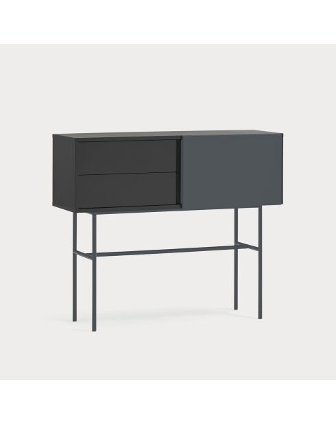 Nube-Konsole mit 2 Schubladen und 1 Schiebetür schwarz und anthrazitgrau - 110x35x90cm