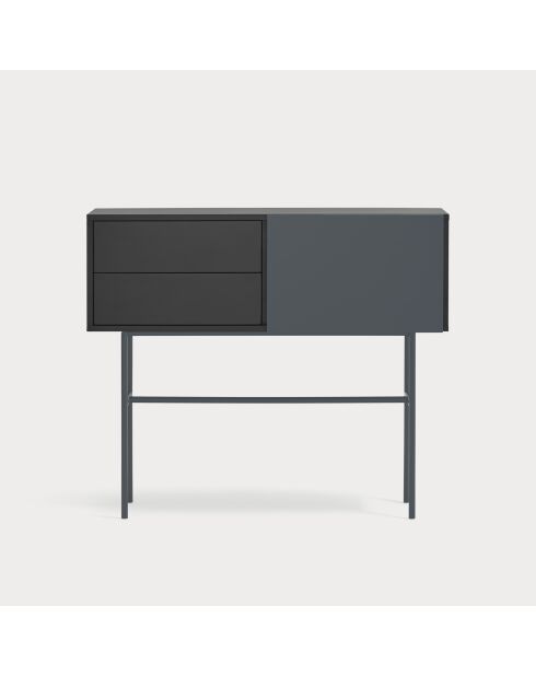 Nube-Konsole mit 2 Schubladen und 1 Schiebetür schwarz und anthrazitgrau - 110x35x90cm