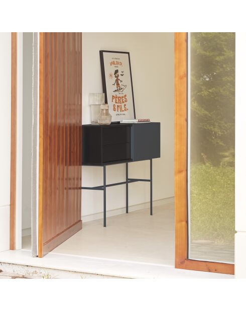 Nube-Konsole mit 2 Schubladen und 1 Schiebetür schwarz und anthrazitgrau - 110x35x90cm