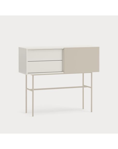Console Nube avec 2 tiroirs et 1 porte coulissante crème et sable - 110x35x90cm