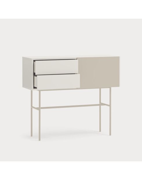 Console Nube avec 2 tiroirs et 1 porte coulissante crème et sable - 110x35x90cm