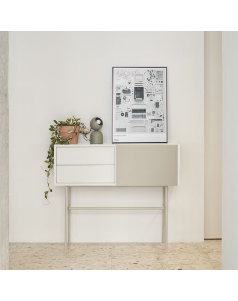 Console Nube avec 2 tiroirs et 1 porte coulissante crème et sable - 110x35x90cm