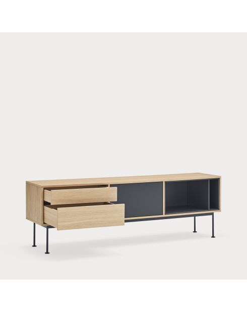 Yoko tv-meubel 1 deur en 2 laden eiken en antracietgrijs - 180x40x58cm