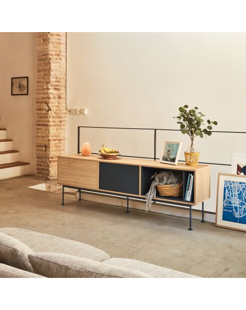 Yoko tv-meubel 1 deur en 2 laden eiken en antracietgrijs - 180x40x58cm