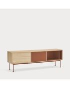 Porta TV Yoko 1 anta e 2 cassetti in rovere e rosso mattone - 180x40x58cm
