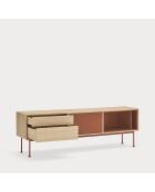 Porta TV Yoko 1 anta e 2 cassetti in rovere e rosso mattone - 180x40x58cm
