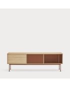 Porta TV Yoko 1 anta e 2 cassetti in rovere e rosso mattone - 180x40x58cm