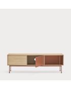 Porta TV Yoko 1 anta e 2 cassetti in rovere e rosso mattone - 180x40x58cm