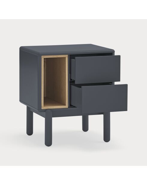 Corvo Nachttisch 2 Schubladen und 1 Nische Anthrazitgrau - 48x35x55cm
