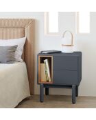 Table de chevet Corvo 2 tiroirs et 1 niche gris anthracite - 48x35x55cm