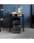 Tisch mit Holzplatte und schwarzem Turm-Schieberegal - 53x45,2x66,8 cm