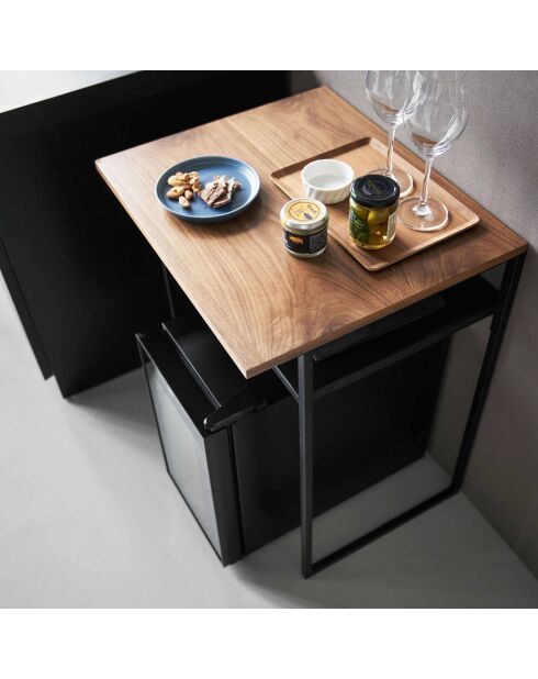 Tisch mit Holzplatte und schwarzem Turm-Schieberegal - 53x45,2x66,8 cm