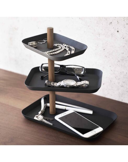 Rin zwart 3-laags accessoiredisplay met draaibare laden - 25x16x25,5 cm