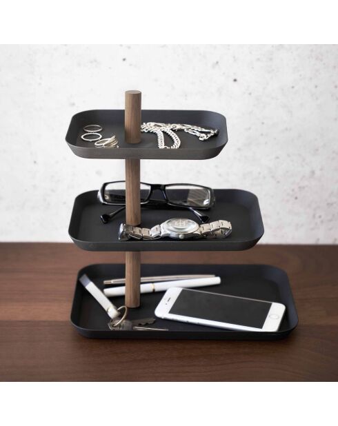 Rin zwart 3-laags accessoiredisplay met draaibare laden - 25x16x25,5 cm