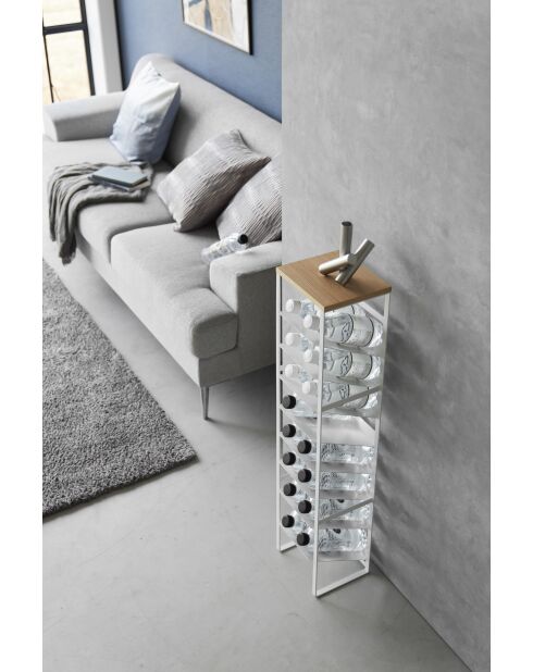 Flessenhouder met 8 niveaus en witte houten torenbak - 20x19,3x88,5 cm