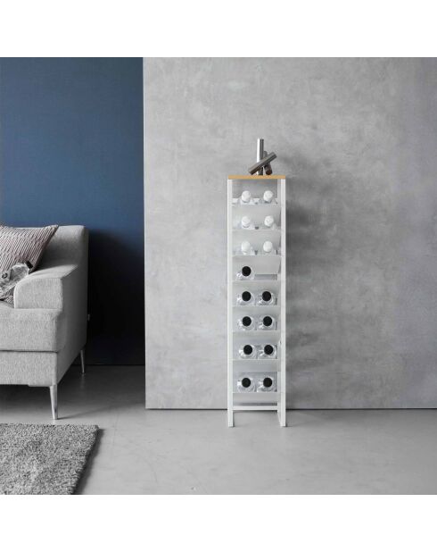 Flessenhouder met 8 niveaus en witte houten torenbak - 20x19,3x88,5 cm