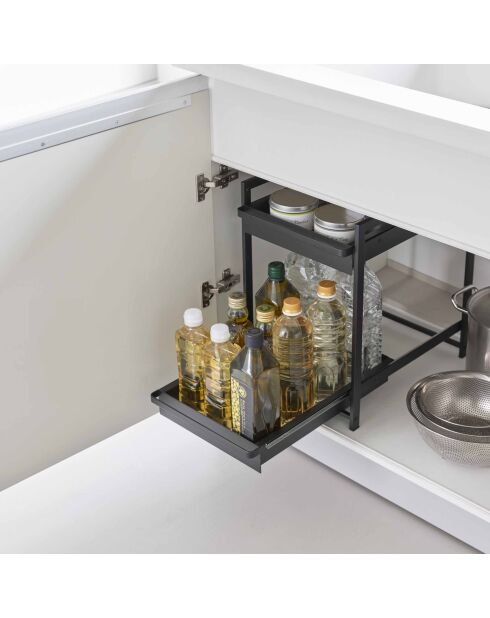 Tower Black 2-laagse verschuifbare onderspoelbak - 30,4x42,4-68,5x45,3 cm